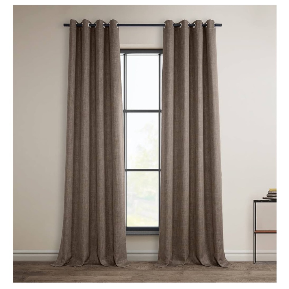 96” Luxurious Cocoa Linen Blackout Grommet Curtains (Set of 2)